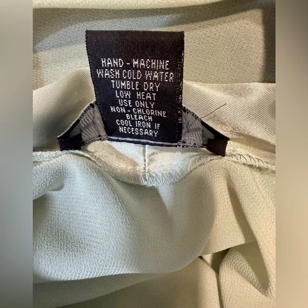 Halston 2X Sage Green Sheer Robe & Slip Dress Set Satin Trim Elegant Lounge - Picture 10 of 16